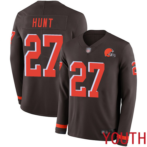 Cleveland Browns Kareem Hunt Youth Brown Limited Jersey #27 NFL Football Therma Long Sleeve